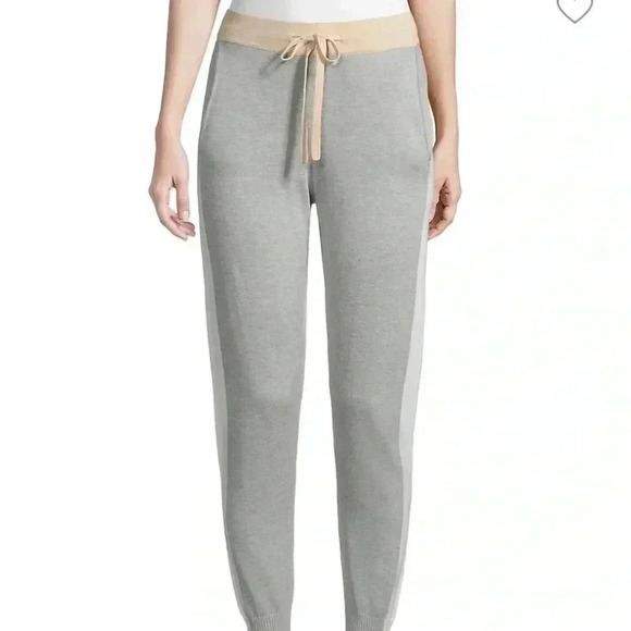 MONROW Colorblock Stripe Sweatpants Joggers Women’s Size Medium Bone $169 - Picture 1 of 16